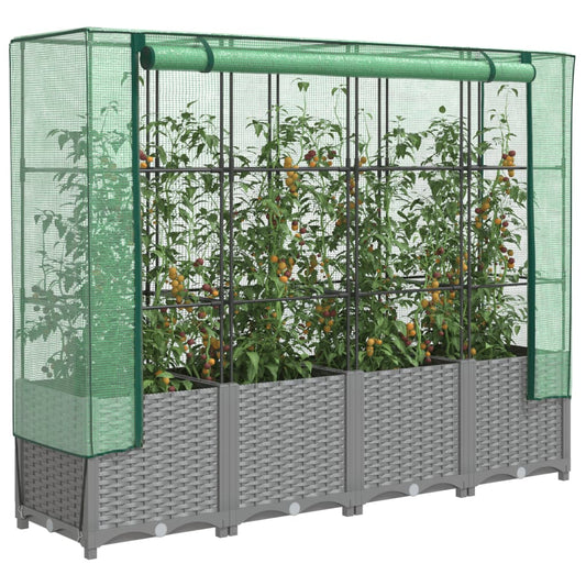 Jardinière surélevée avec housse aspect rotin 160x40x138 cm