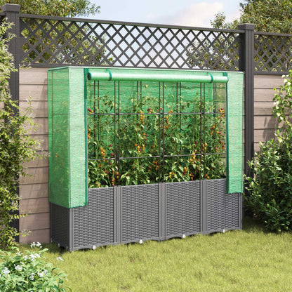 Jardinière surélevée avec housse aspect rotin 160x40x153 cm