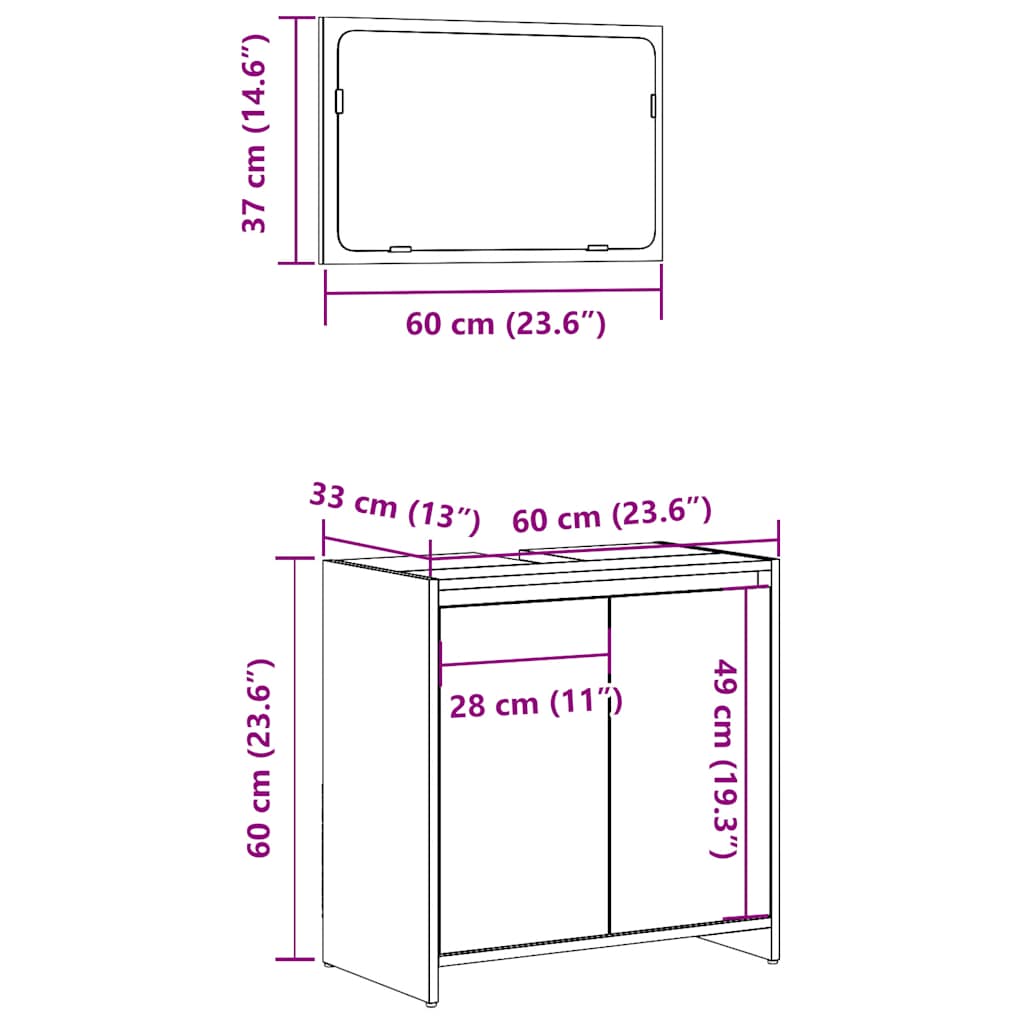 Ensemble de meubles de salle de bain 2 pcs gris béton