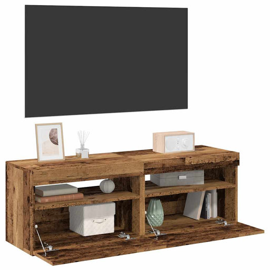 Meubles TV avec lumières LED 2 pcs vieux bois bois d'ingénierie