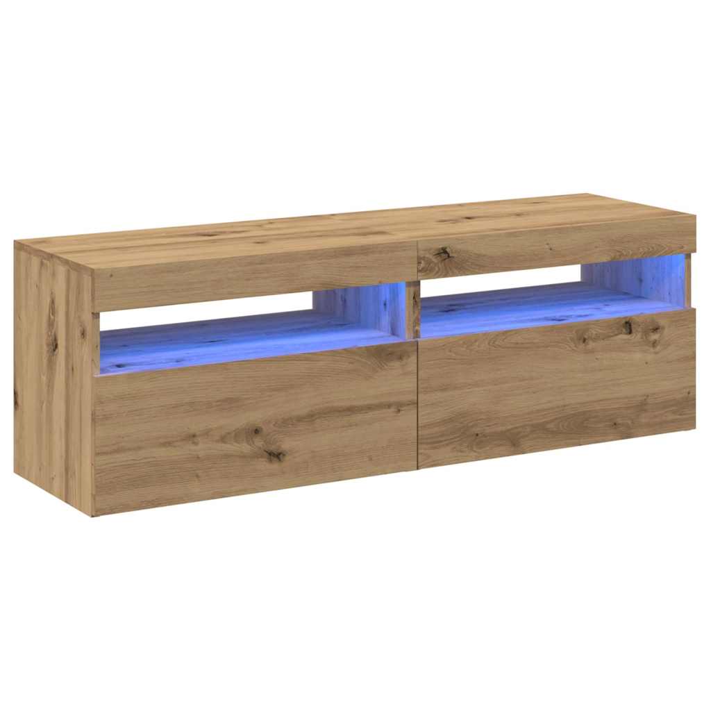 Meubles TV avec lumières LED 2 pcs chêne artisanal