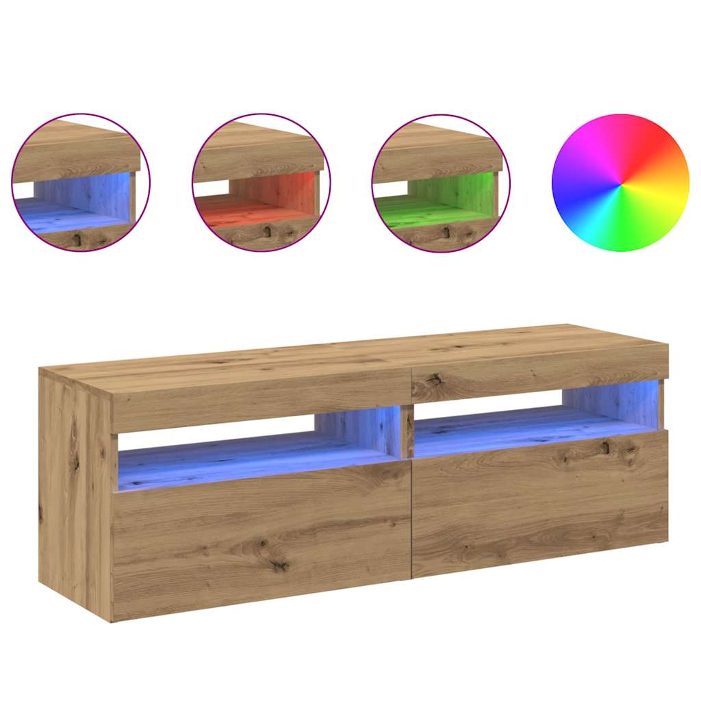 Meubles TV avec lumières LED 2 pcs chêne artisanal