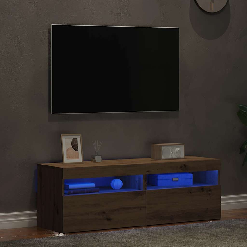 Meubles TV avec lumières LED 2 pcs chêne artisanal