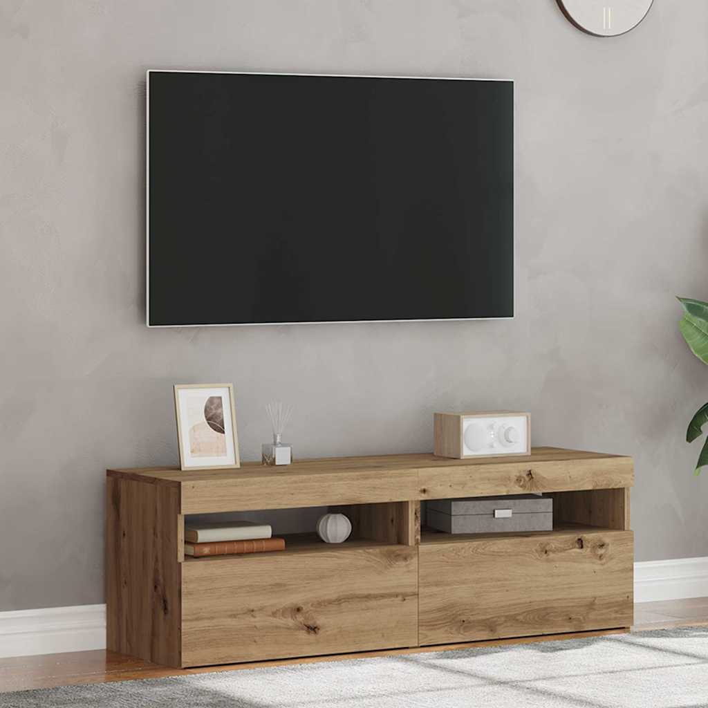 Meubles TV avec lumières LED 2 pcs chêne artisanal