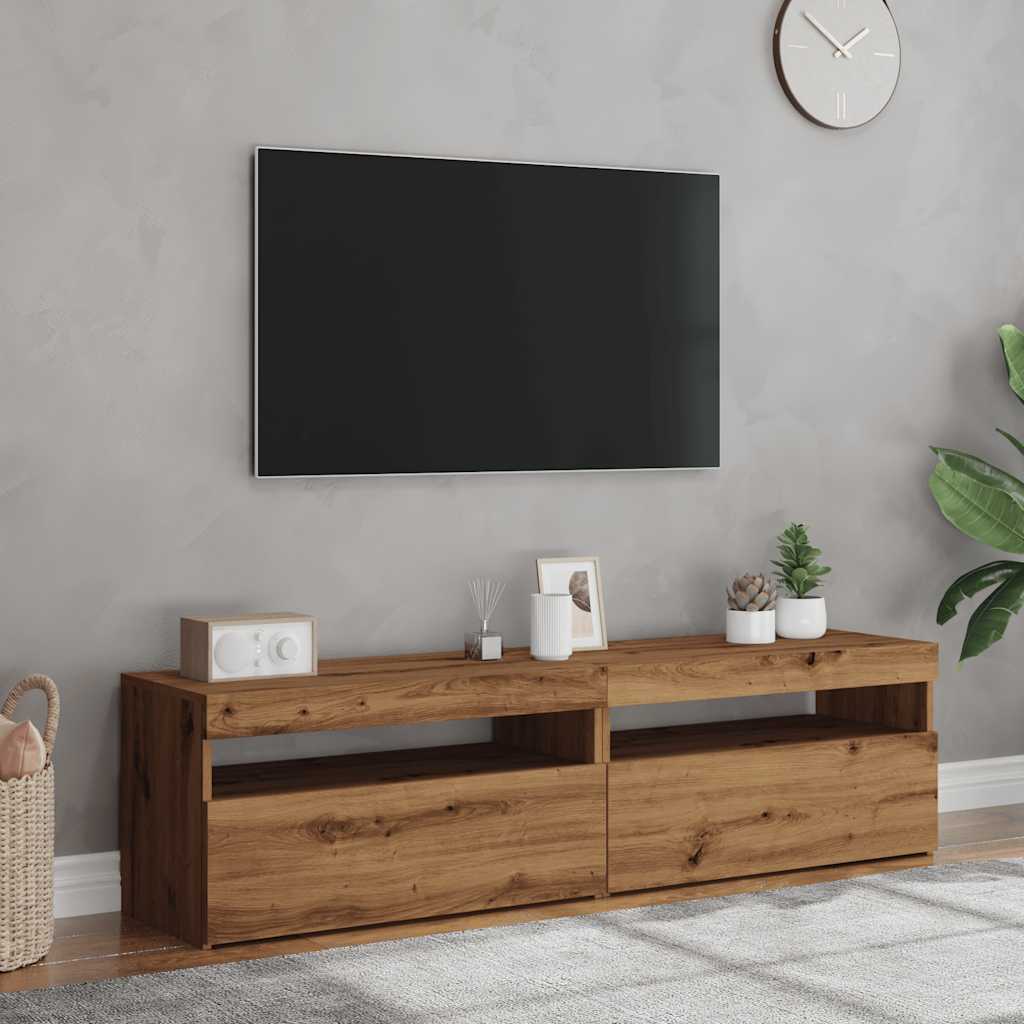 Meubles TV avec lumières LED 2 pcs chêne artisanal