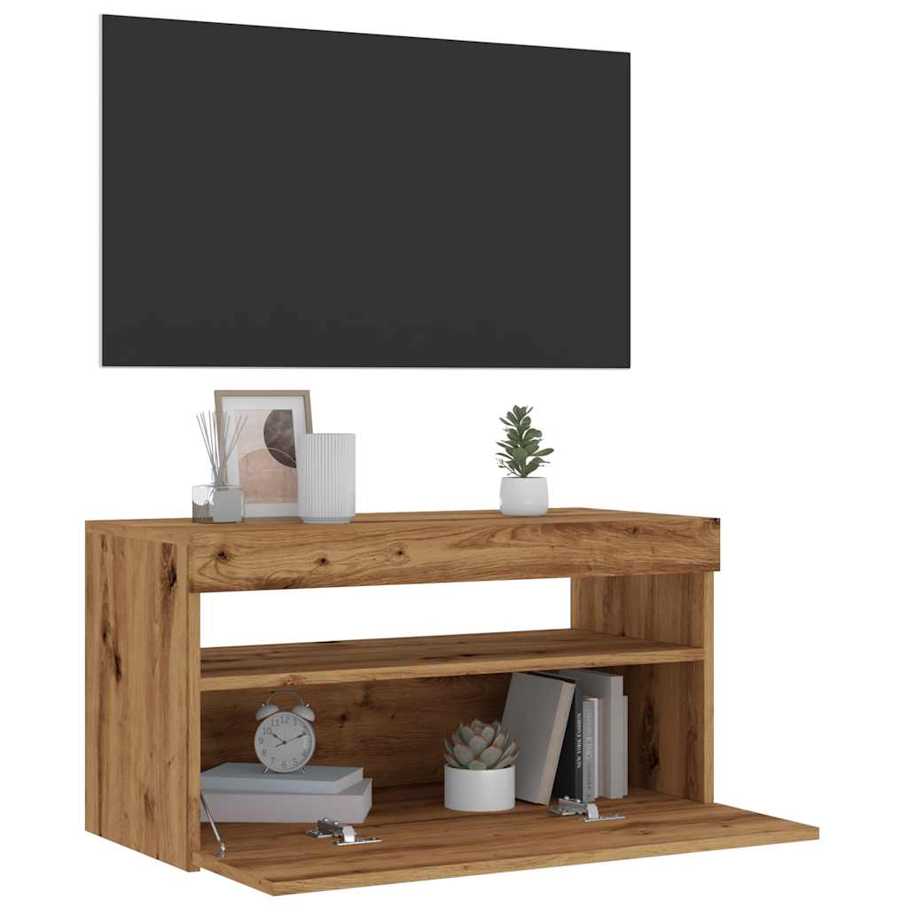 Meubles TV avec lumières LED 2 pcs chêne artisanal