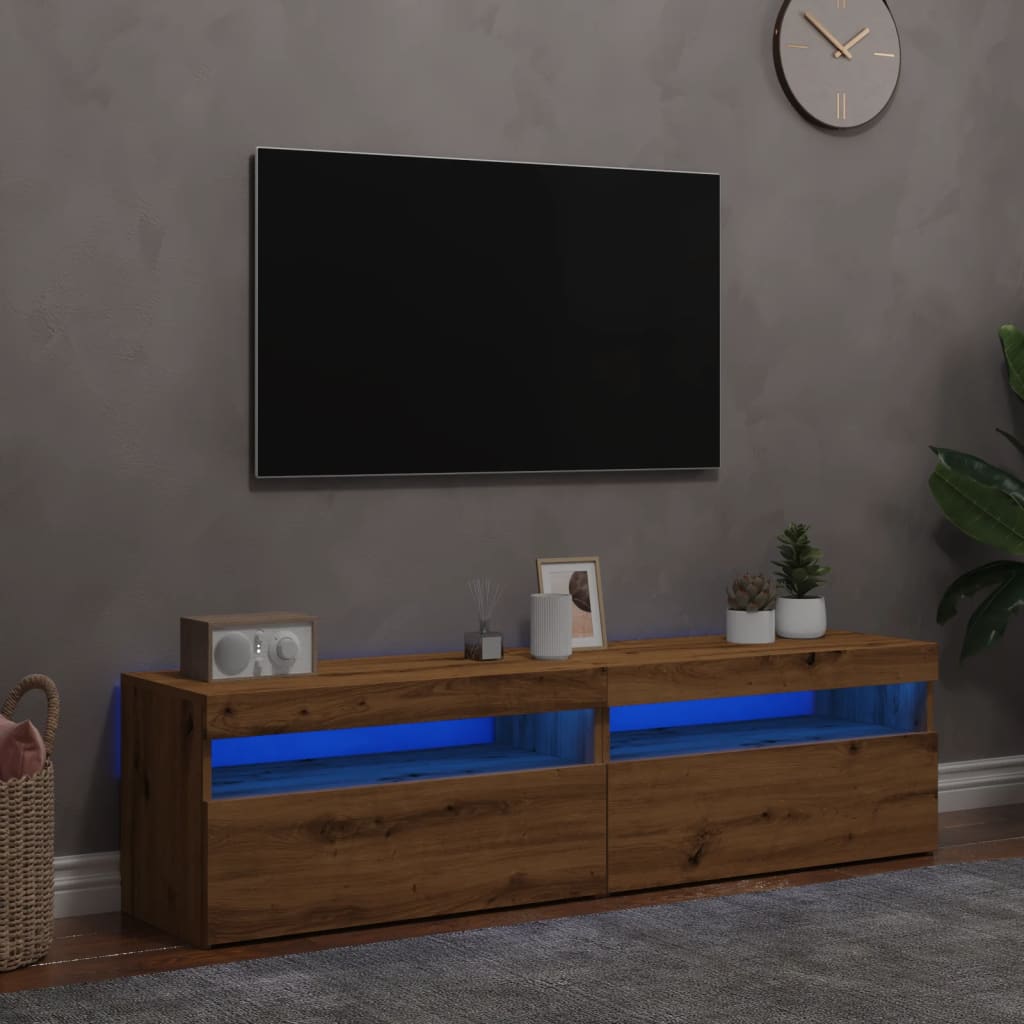 Meubles TV avec lumières LED 2 pcs chêne artisanal