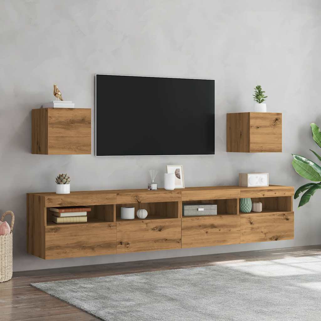 Muebles TV de pared 2 piezas roble artesanal 30,5x30x30 cm