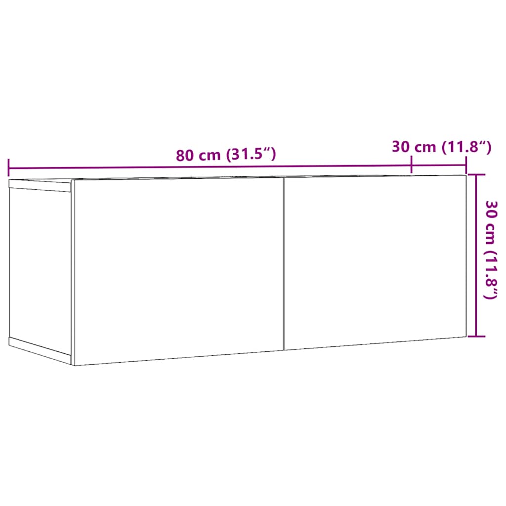 Meubles TV muraux 2 pcs vieux bois 80x30x30 cm