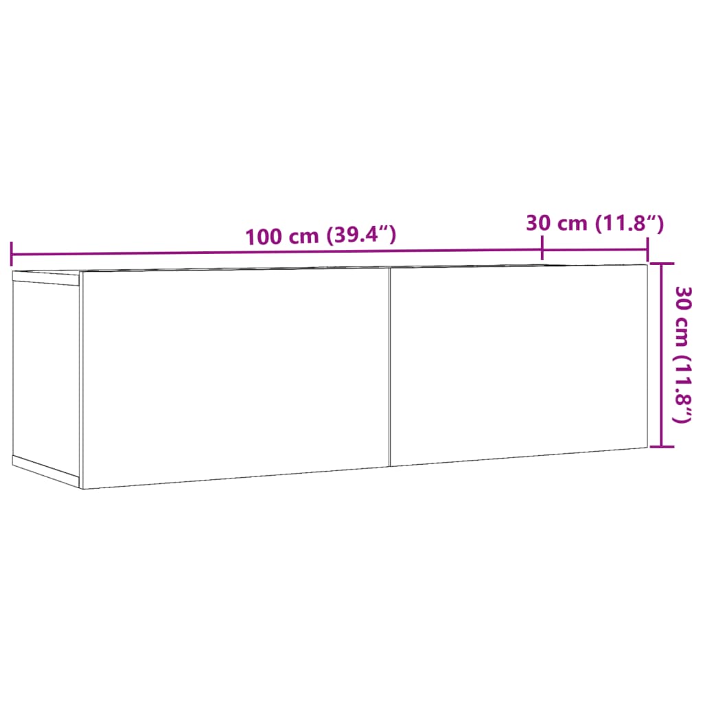 Meubles TV muraux 2 pcs vieux bois 100x30x30 cm