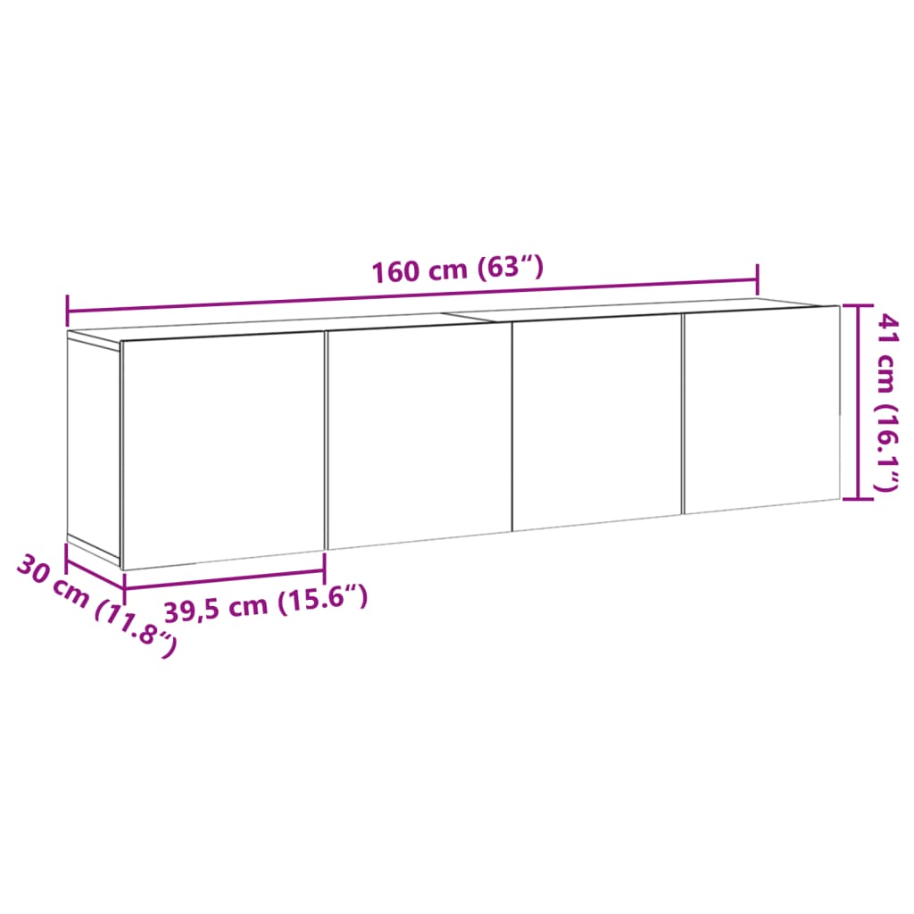 Meubles TV muraux 2 pcs vieux bois 80x30x41 cm