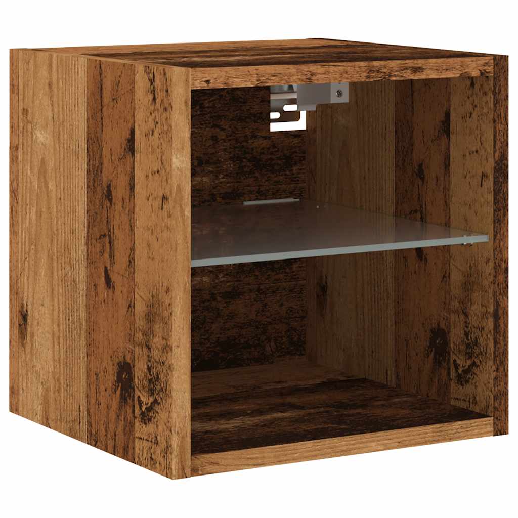 Meubles TV muraux et lumières LED 2pcs vieux bois 30x28,5x30cm