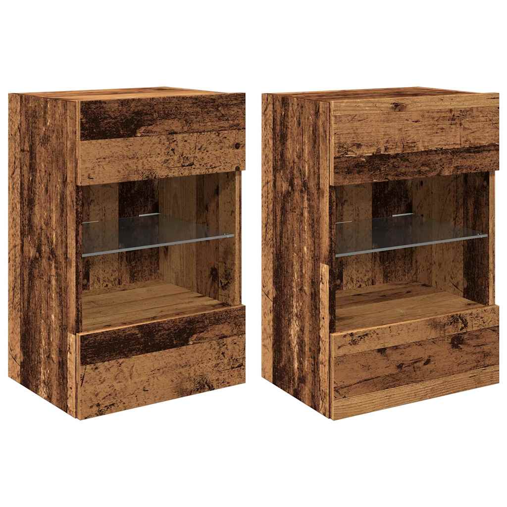 Meubles TV muraux et lumières LED 2 pcs vieux bois 40x30x60,5cm