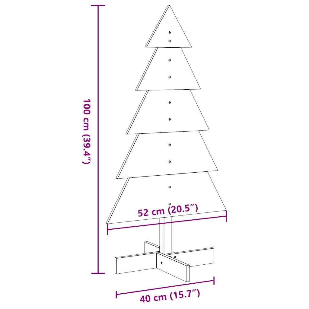 Arbre de Noël en bois pour décoration blanc 100 cm pin massif