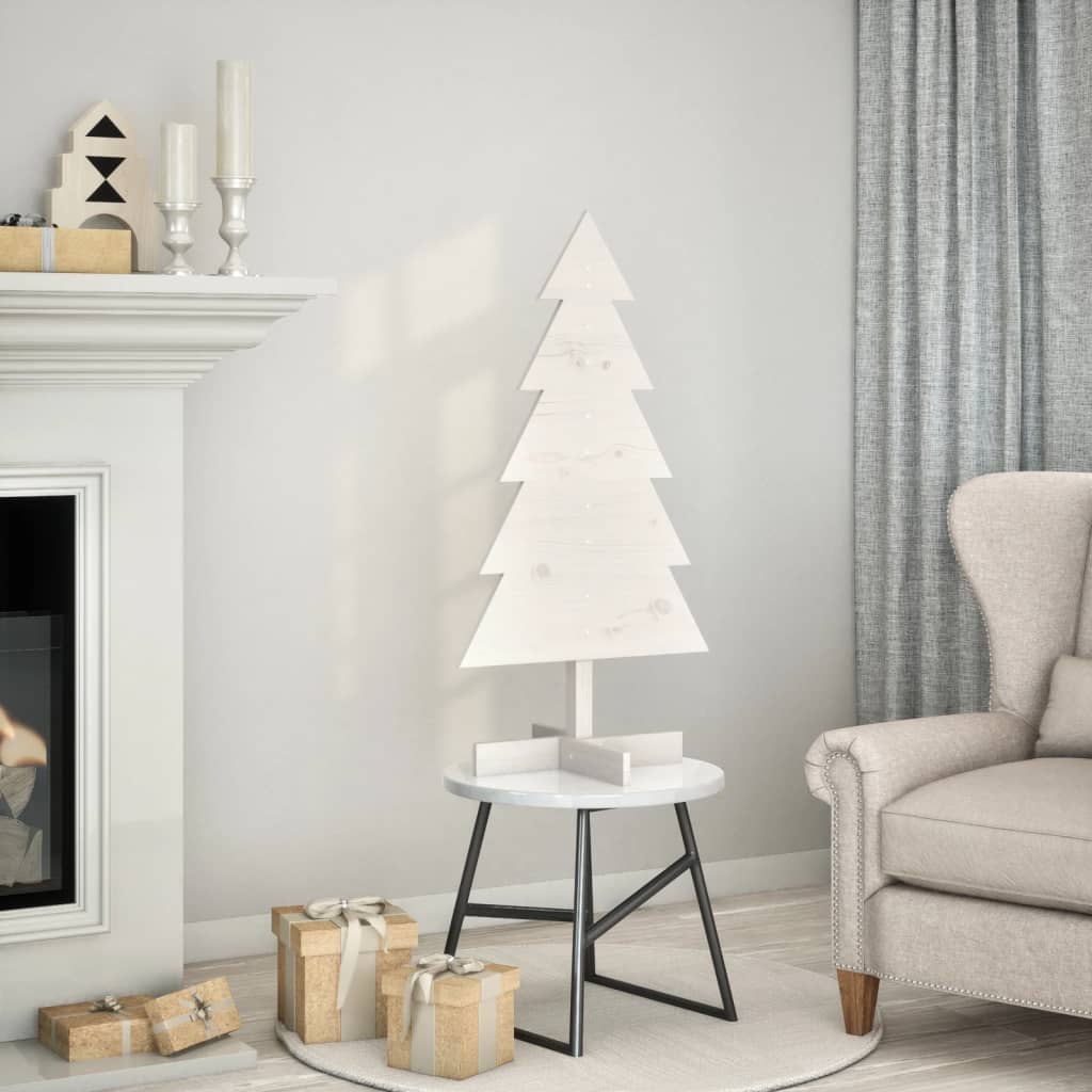 Arbre de Noël en bois pour décoration blanc 100 cm pin massif