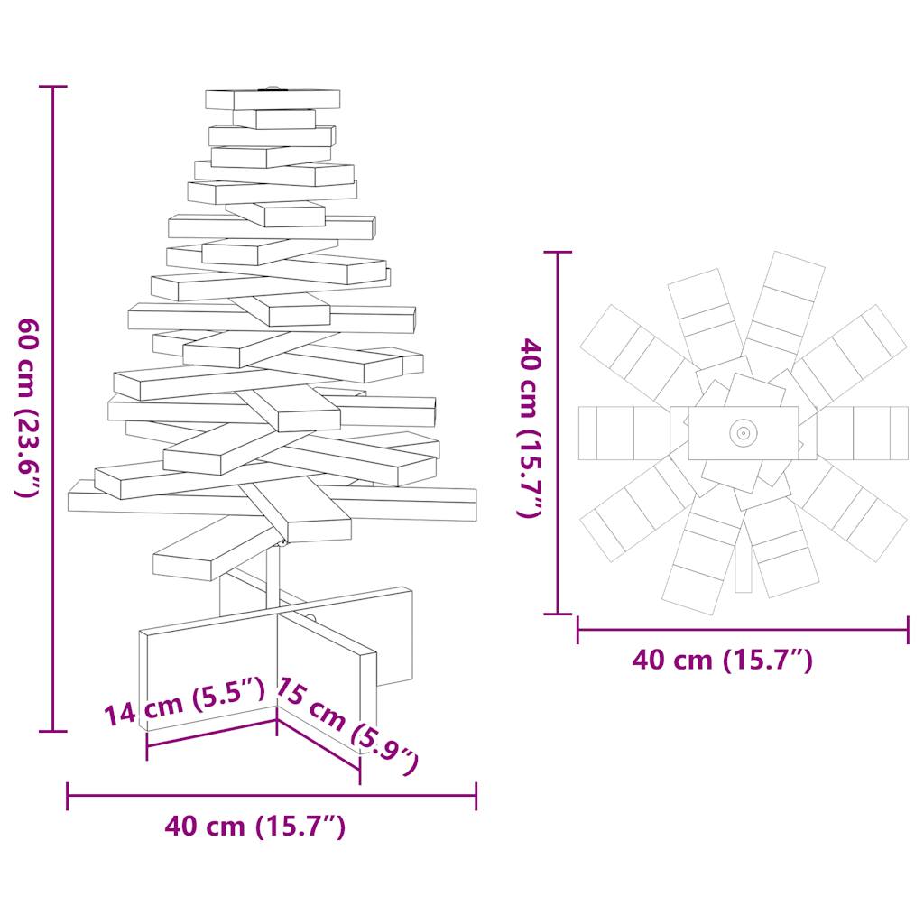 Arbre de Noël en bois pour décoration blanc 60 cm pin massif