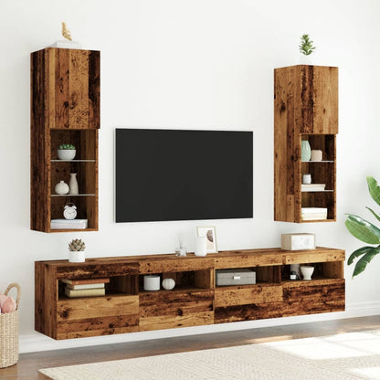 Meubles TV avec lumières LED 2 pcs vieux bois 30,5x30x102 cm