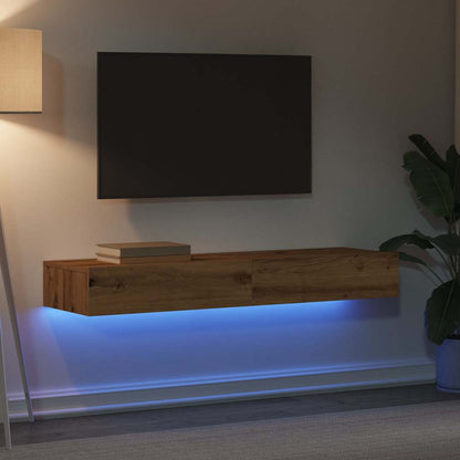 Meubles TV avec éclairages LED 2 pcs chêne artisanal