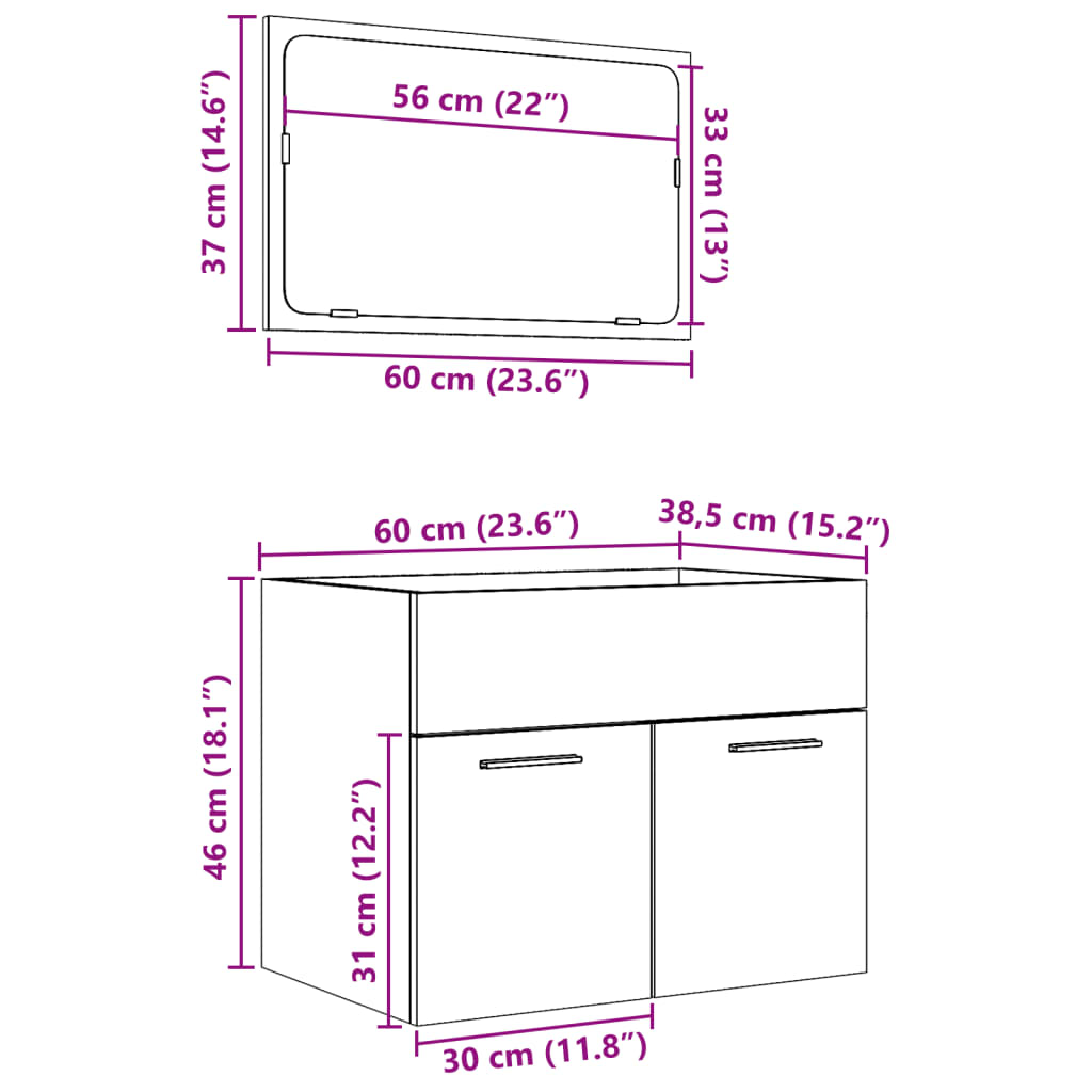 Ensemble de meubles de salle de bain 2 pcs chêne sonoma