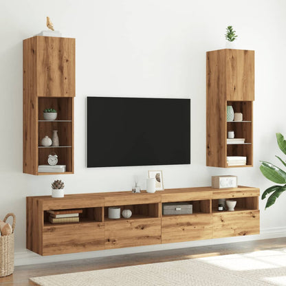 Meubles TV avec lumières LED 2pcs chêne artisanal 30,5x30x102cm