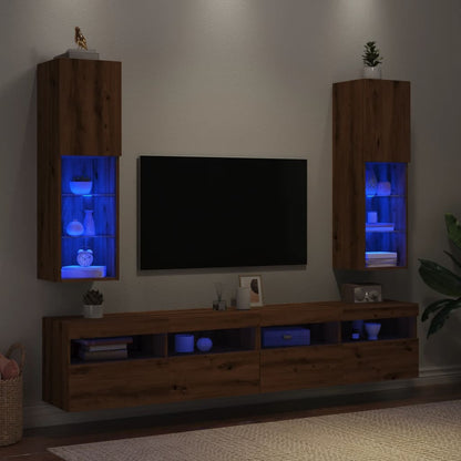 Meubles TV avec lumières LED 2pcs chêne artisanal 30,5x30x102cm