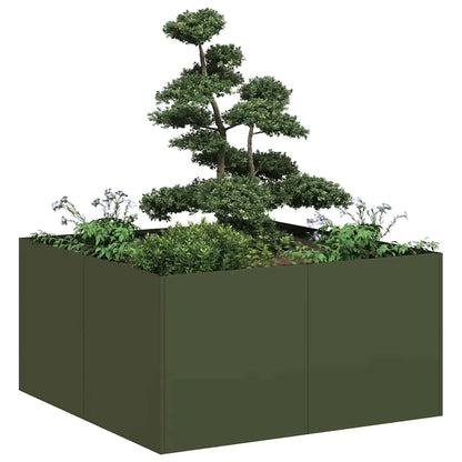 Jardinière vert olive 80x80x40 cm acier laminé à froid