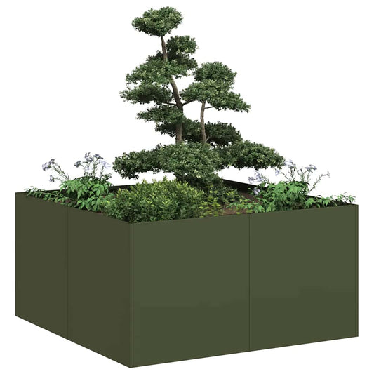 Jardinière vert olive 80x80x40 cm acier laminé à froid