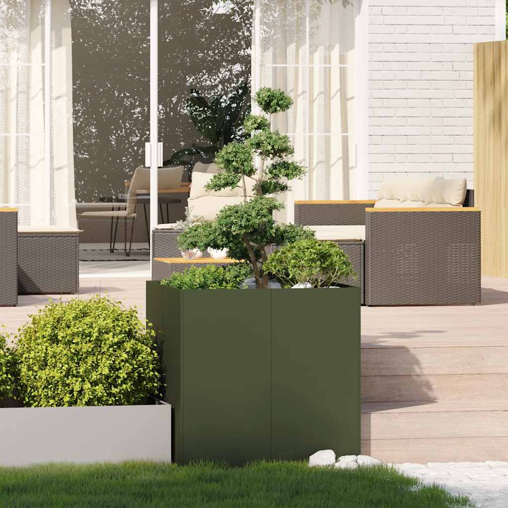 Jardinière vert olive 80x80x80 cm acier