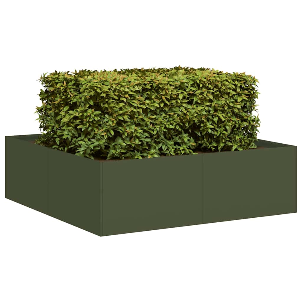 Jardinière vert olive 100x100x30 cm acier