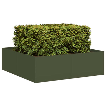 Jardinière vert olive 100x100x30 cm acier