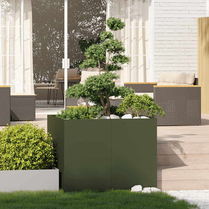 Jardinière vert olive 100x100x80 cm acier