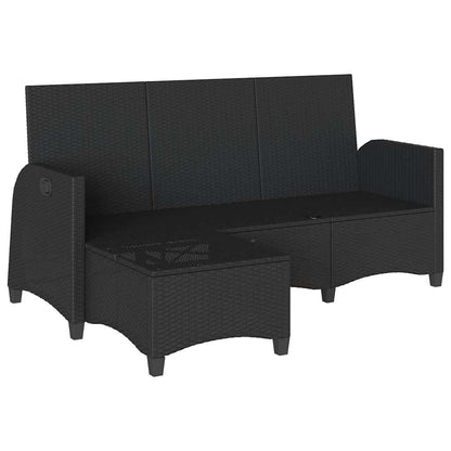 Canapé de jardin inclinable coussins forme de L noir polyrotin