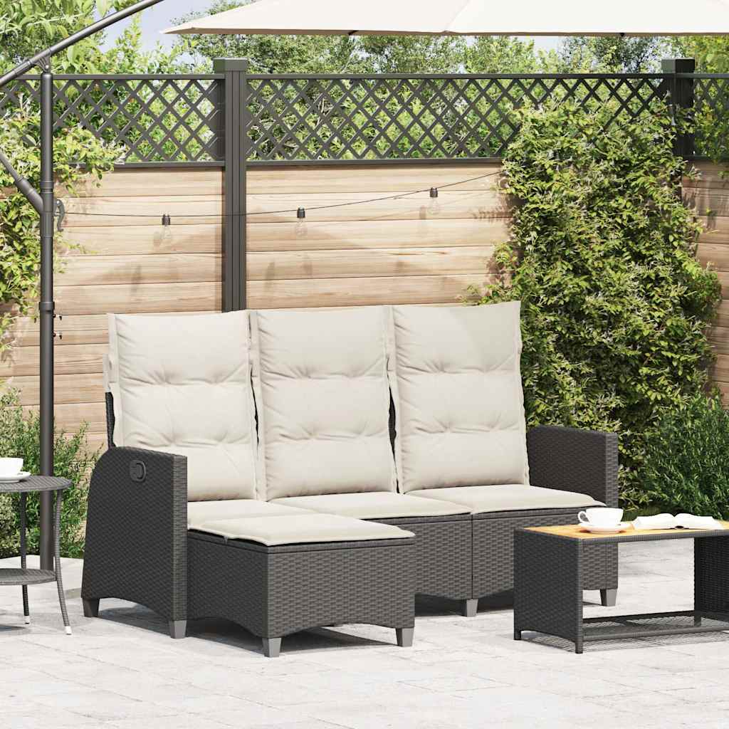 Canapé de jardin inclinable coussins forme de L noir polyrotin