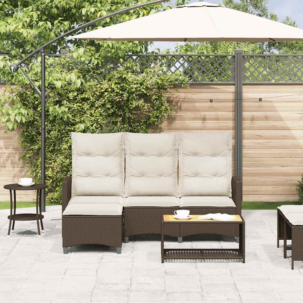 Canapé de jardin inclinable coussins forme L marron polyrotin