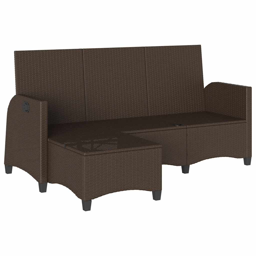 Canapé de jardin inclinable coussins forme L marron polyrotin