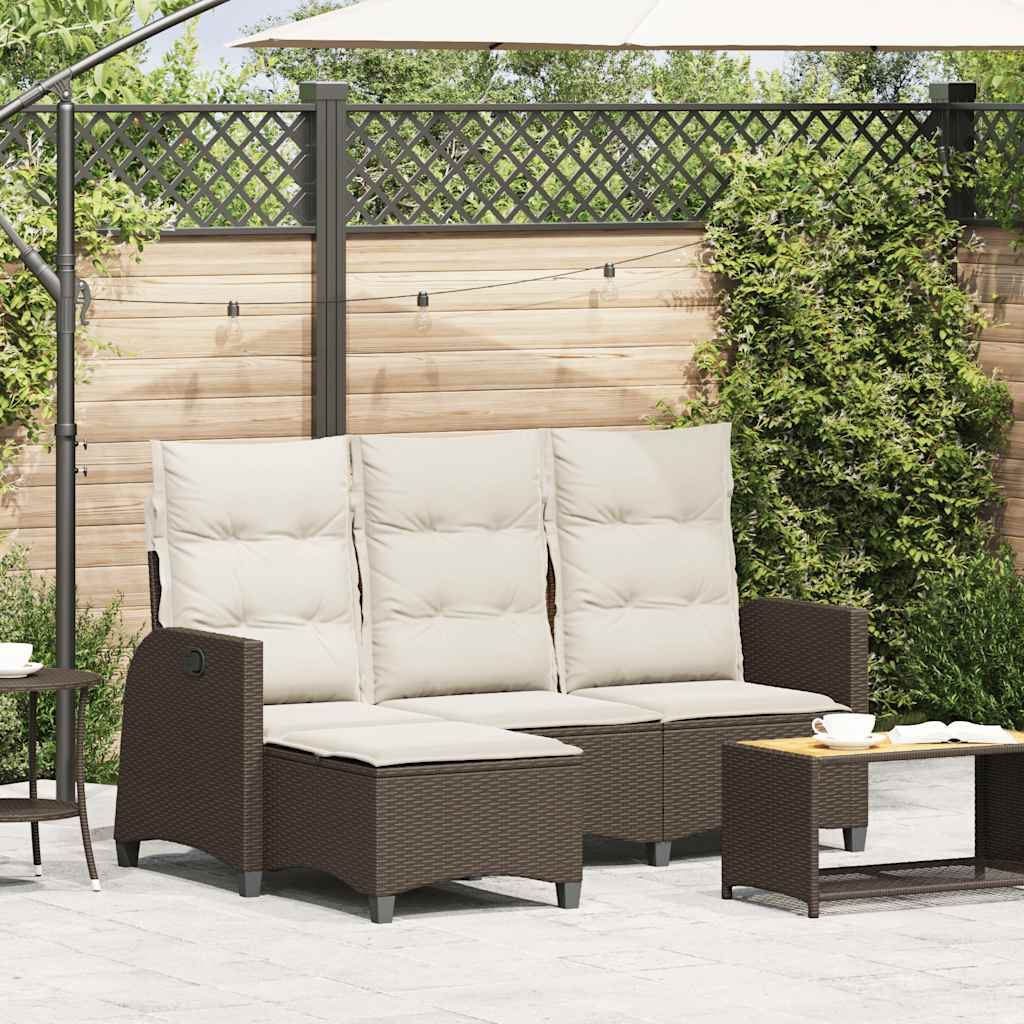 Canapé de jardin inclinable coussins forme L marron polyrotin