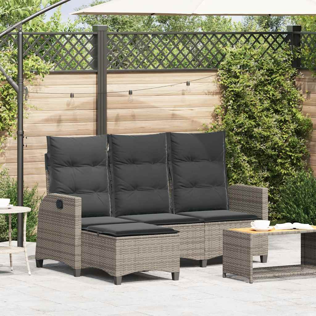 Canapé de jardin inclinable coussins forme de L gris polyrotin