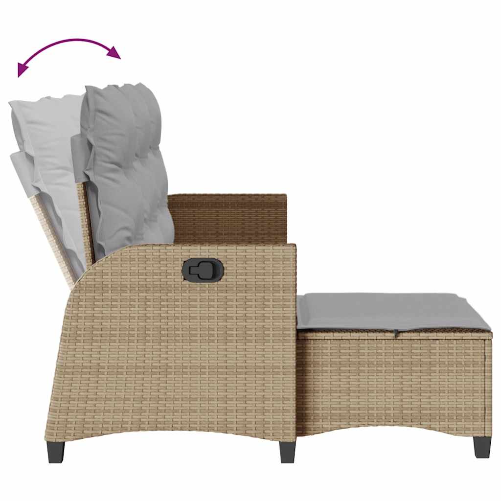 Canapé de jardin inclinable coussins forme de L beige polyrotin