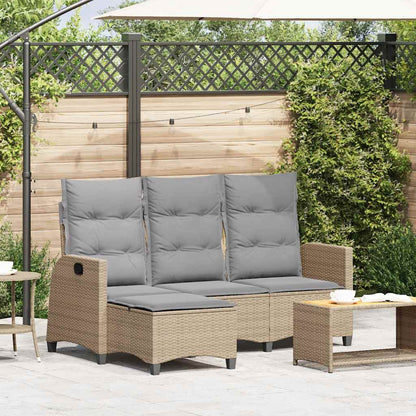 Canapé de jardin inclinable coussins forme de L beige polyrotin