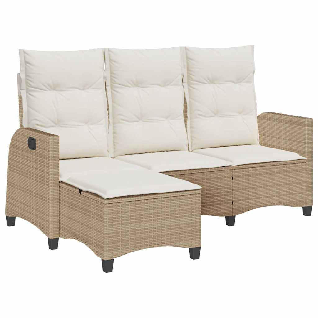 Canapé de jardin inclinable coussins forme de L beige polyrotin