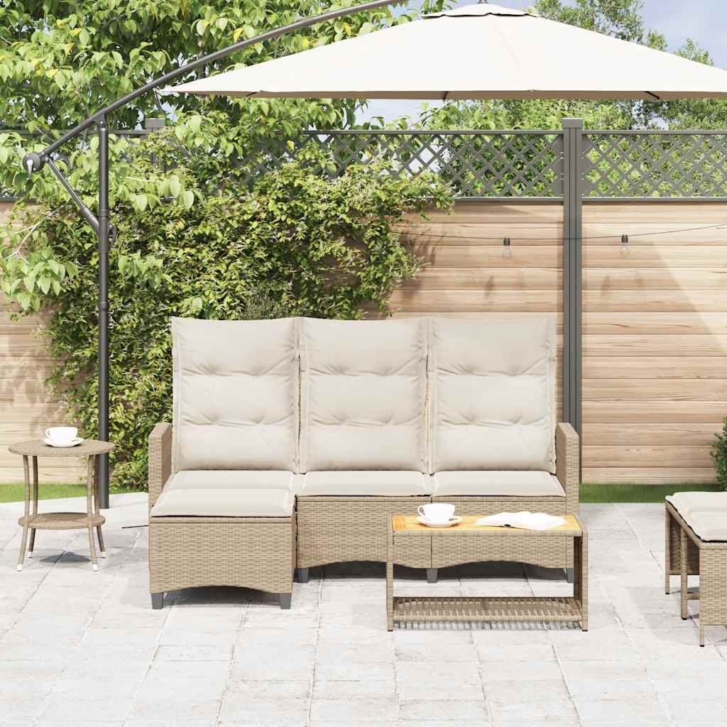 Canapé de jardin inclinable coussins forme de L beige polyrotin